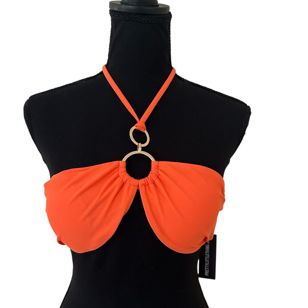 PrettyLittleThing Orange O Ring Halter Bikini Top - Size 8 - NWT
